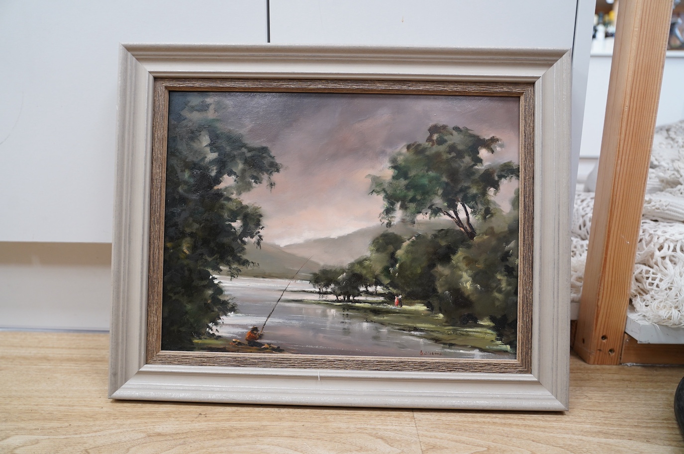 Gudrun Sibbons (b.1925), oil on board, River landscape, signed, 29 x 39cm. Condition - good